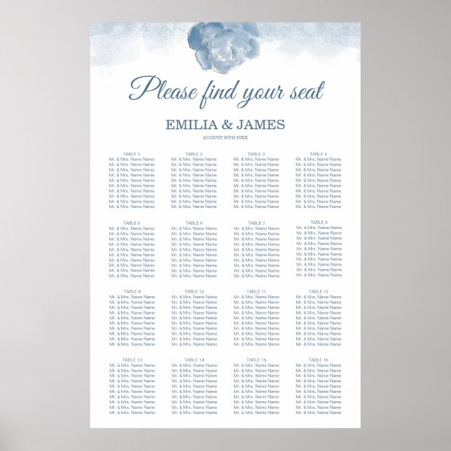 Chic Dusty Rose Floral Seating Chart (Front)