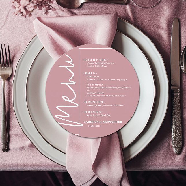 Chic Dusty Rose Round Menu (Chic dusty rose pink round menu is ready to be personalized for your sit-down dinner occasion.)