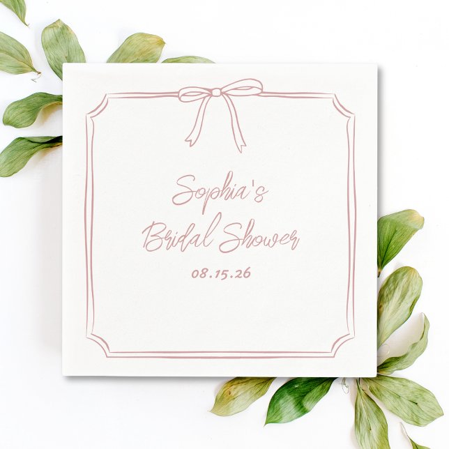Chic Dusty Rose Simple Classic Bow Bridal Shower Napkin (Celebrate in style with these dusty rose bridal shower napkins—perfect for a chic and romantic event)