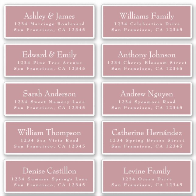 Chic Dusty Rose Wedding Guest Address Labels (Front)