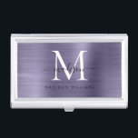 Chic Dusty Violet Brushed Metal Monogram Script Business Card Holder<br><div class="desc">Elegant Dusty Violet Light Purple Brushed Metal Monogram Script Business Card Case</div>