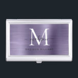 Chic Dusty Violet Brushed Metal Monogram Script Business Card Holder<br><div class="desc">Elegant Dusty Violet Light Purple Brushed Metal Monogram Script Business Card Case</div>