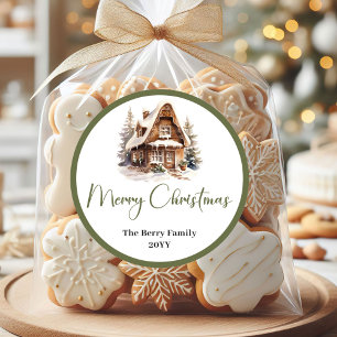 Chic Earth Tone Christmas Personalized Round Stick Classic Round Sticker