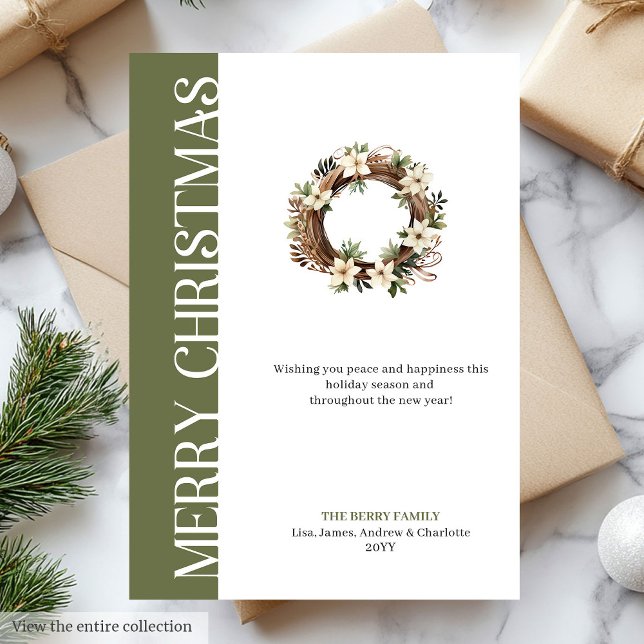 Chic earthy colors Christmas wreath greeting card (Chic earthy colors Christmas wreath greeting card)