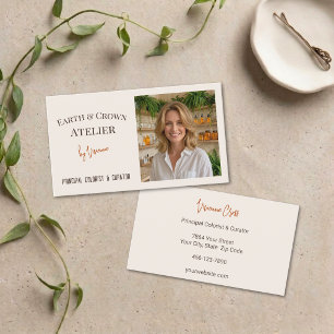 Chic Earthy Cream Hair Atelier Stylist Photo Business Card