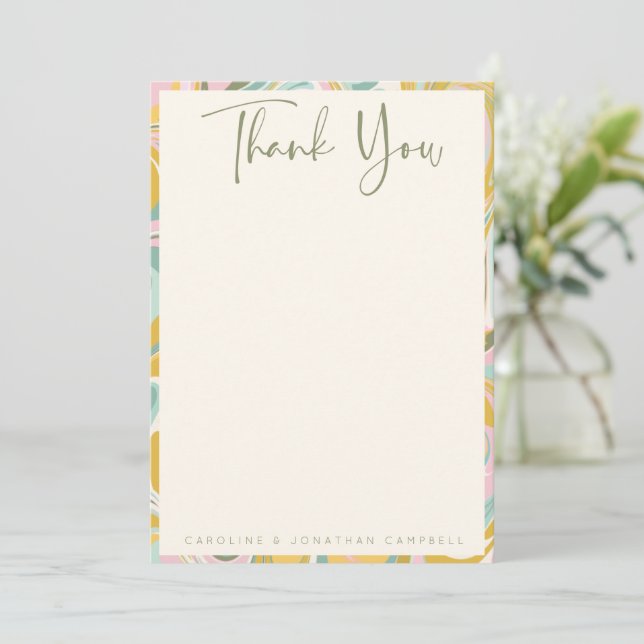 Chic Earthy Pastel Abstract Marble Custom Wedding Thank You Card (Standing Front)