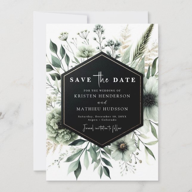Chic Earthy Watercolor Sage Green Wedding Save The Date (Front)
