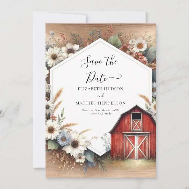 Chic Editable Barnyard Wedding Save The Date (Front)