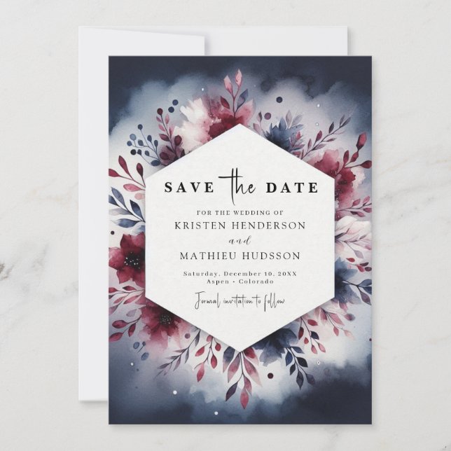 Chic Editable Burgundy Save The Date (Front)