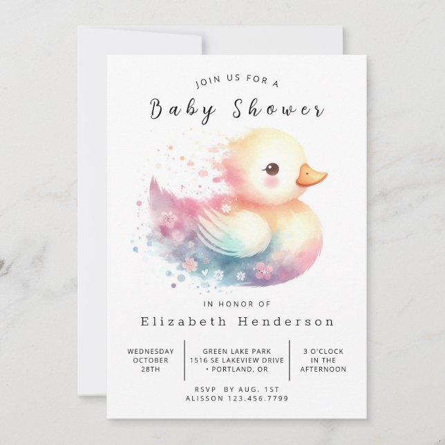 Chic Editable Duck Baby Shower Invitation (Front)