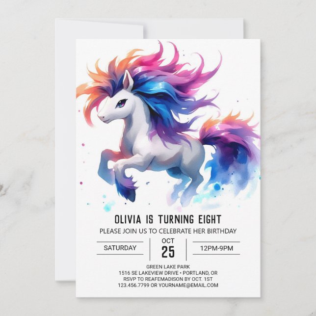 Chic Editable Horse Birthday  Invitation (Front)