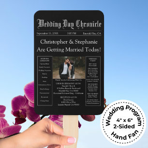 Chic Editable Newspaper Wedding Program QR Code Hand Fan