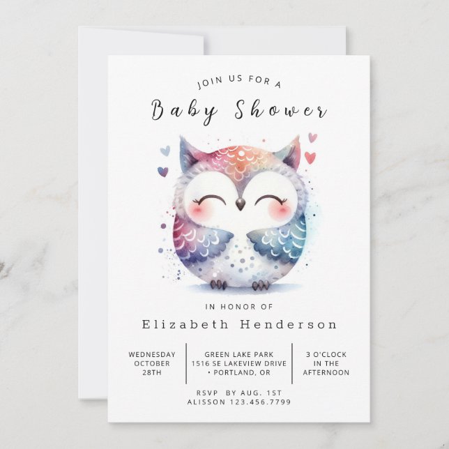 Chic Editable Owl Baby Shower Invitation (Front)