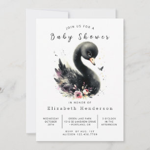 Chic Editable Swan Baby Shower Invitation