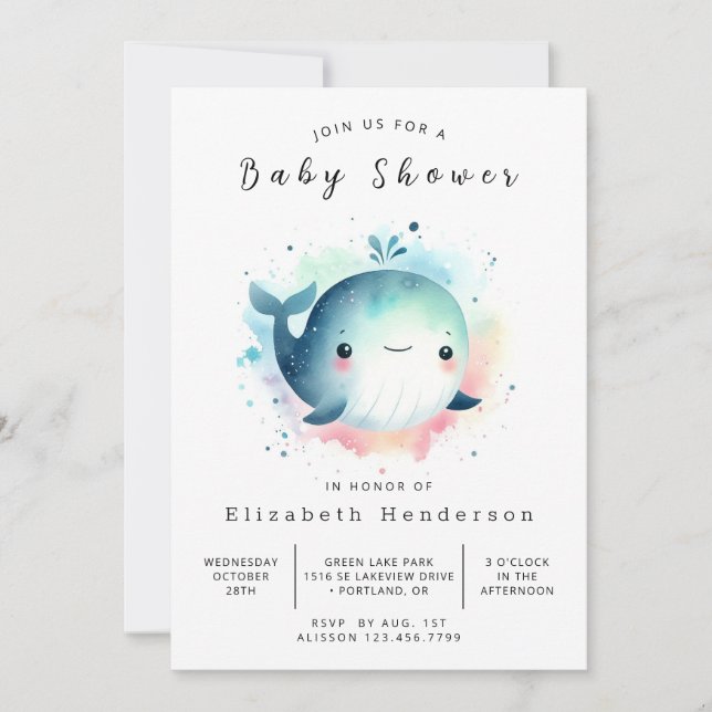 Chic Editable Whale Baby Shower Invitation (Front)