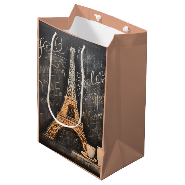 Chic Eiffel Tower Cafe Coffee Chalkboard Paris Medium Gift Bag (Front Angled)