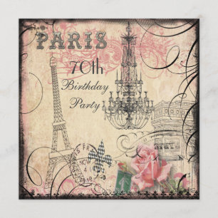 Chic Eiffel Tower & Chandelier 70th Birthday Invitation