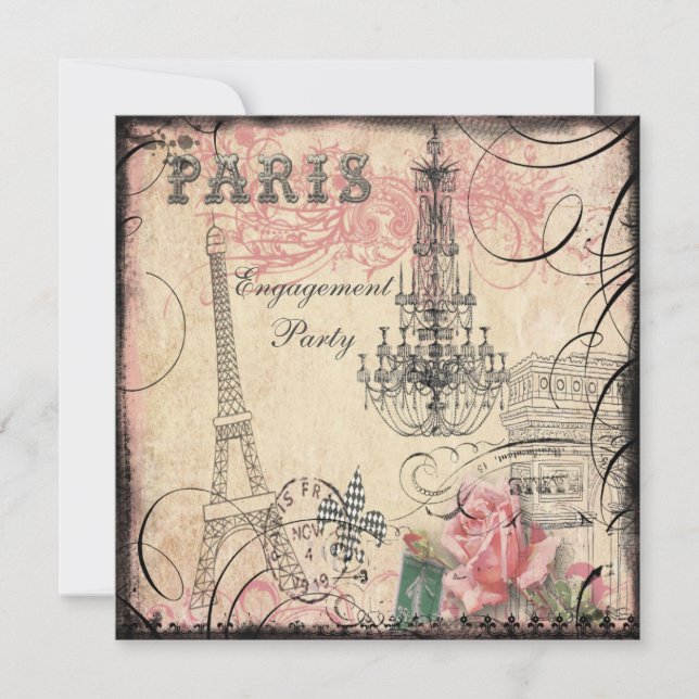 Chic Eiffel Tower & Chandelier Engagement Party Invitation (Front)