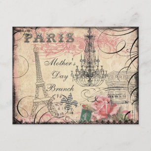 Chic Eiffel Tower & Chandelier Mother's Day Brunch Invitation