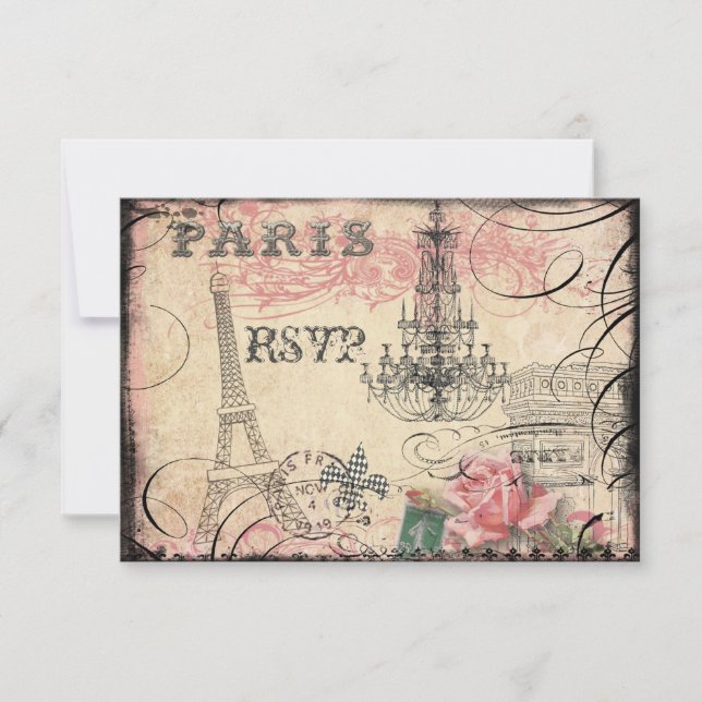 Chic Eiffel Tower & Chandelier RSVP (Front)