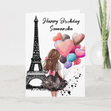 Chic Eiffel Tower, Girl, Heart Balloons Birthday