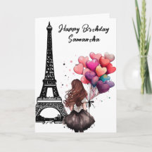 Chic Eiffel Tower, Girl, Heart Balloons Birthday