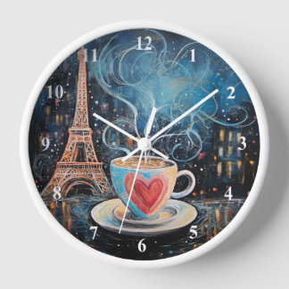 Chic Eiffel Tower Heart Cafe Coffee Chalk Paris Clock