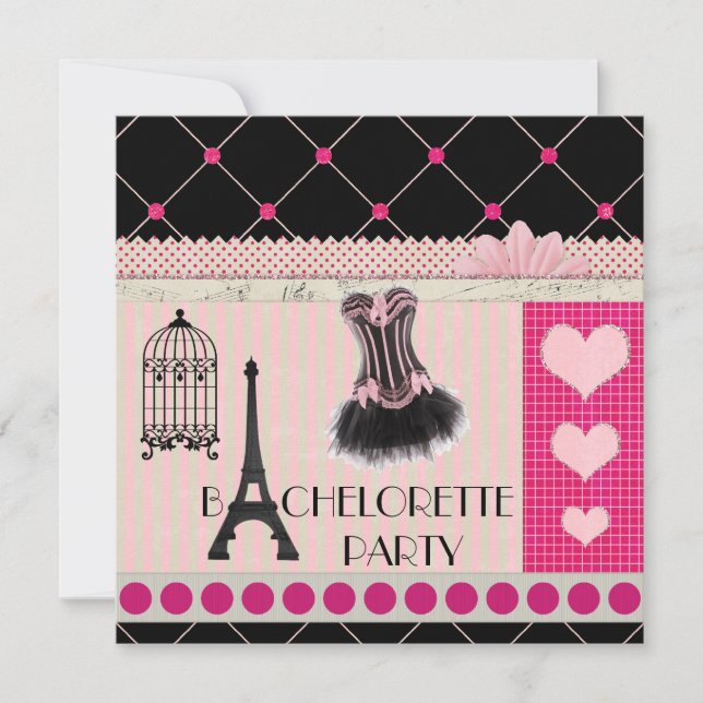 Chic Eiffel Tower Pink Paris Bachelorette Party Invitation (Front)