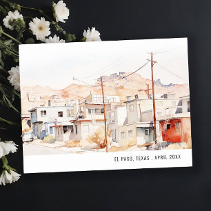Chic El Paso Texas City Scape Watercolor Travel Postcard