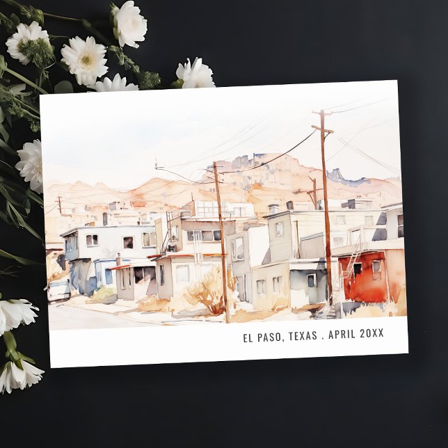 Chic El Paso Texas City Scape Watercolor Travel Postcard (Creator Uploaded)