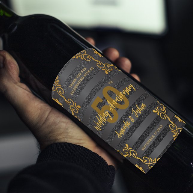 Chic Elegant 50th Wedding Anniversary Celebration Wine Label (Creator Uploaded)