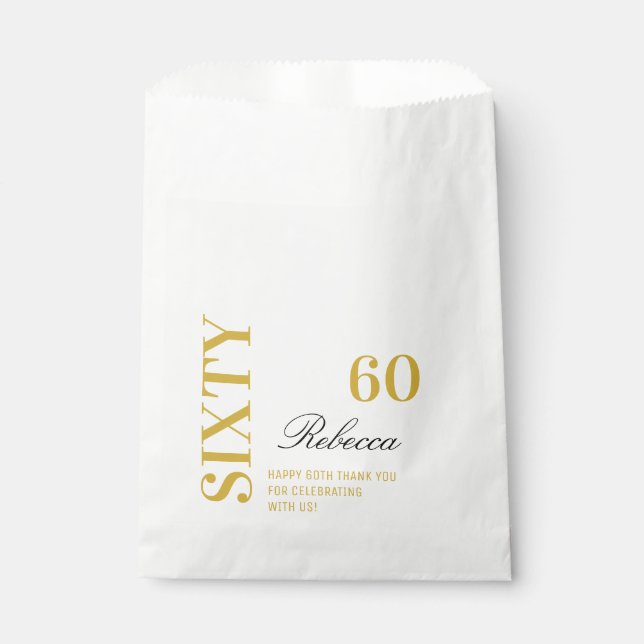 Chic Elegant 60 Birthday Gold & Black Thank You   Favour Bag (Front)