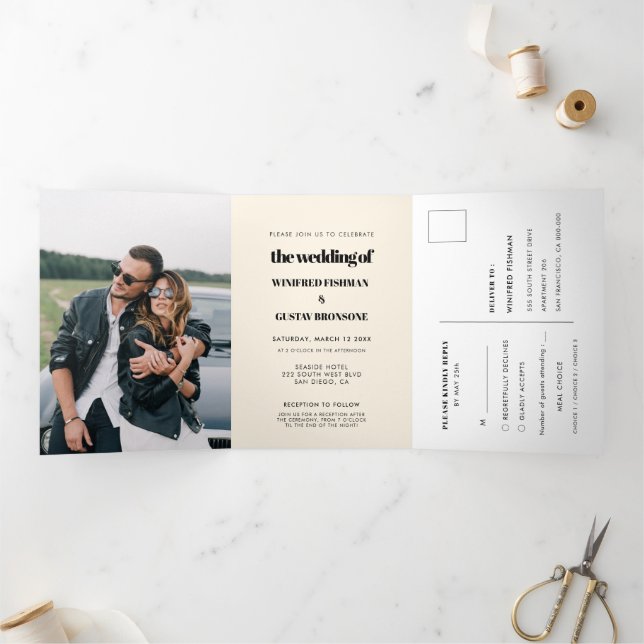 Chic elegant All in one wedding Tri-Fold Invitation (Inside)