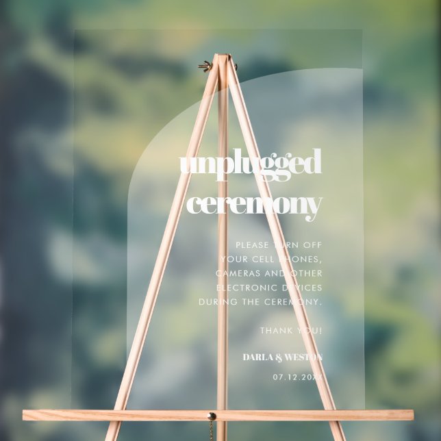 Chic Elegant arch Unplugged ceremony frosted Acrylic Sign (Neutral)