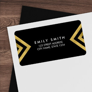 Chic Elegant Black and Faux Gold Geometric Address Label