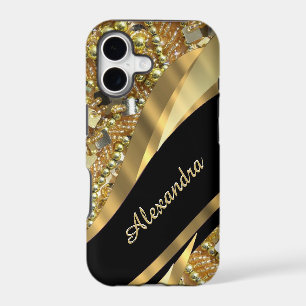 Chic elegant black and gold bling personalised