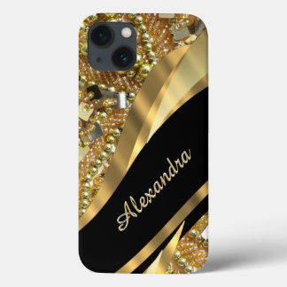 Chic elegant black and gold bling personalised iPhone 13 case