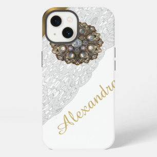 Chic elegant black and gold bling white lace iPhone 13 case