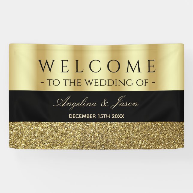 Chic Elegant Black and Gold Wedding Welcome Banner (Horizontal)