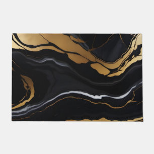 Chic Elegant black golden yellow Faux Marble Doormat
