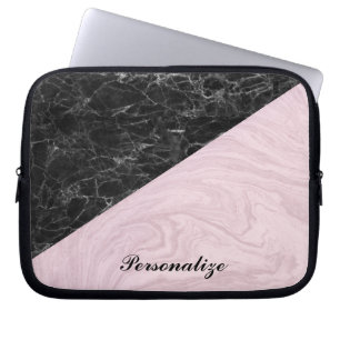 Chic Elegant Black Pink Marble Personalise Laptop Sleeve