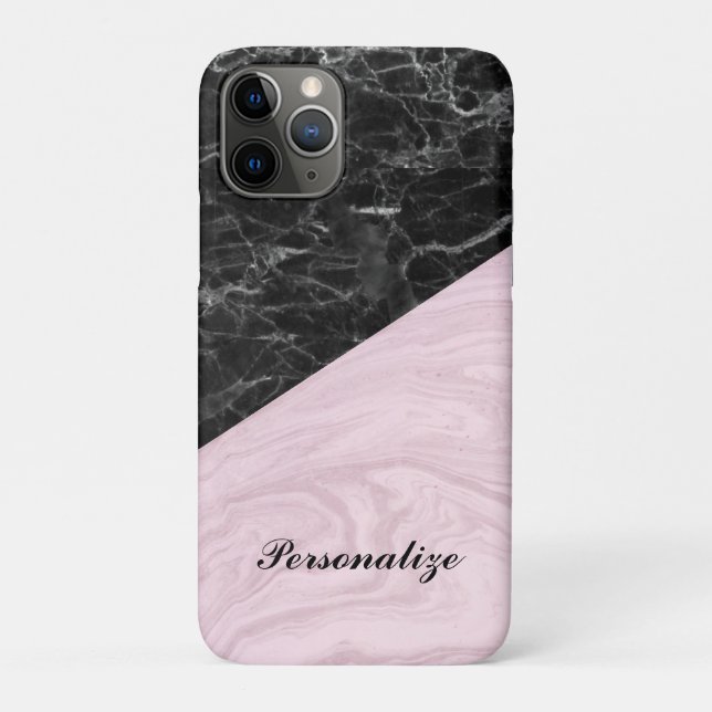 Chic Elegant Black Pink Marble Personalised Case-Mate iPhone Case (Back)