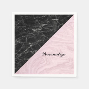 Chic Elegant Black Pink Marble Personalised Napkin
