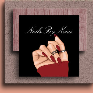 Chic Elegant Black & Red Nail Salon Manicurist  Square Business Card