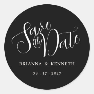 Chic Elegant Black Wedding Save the Date Classic Round Sticker