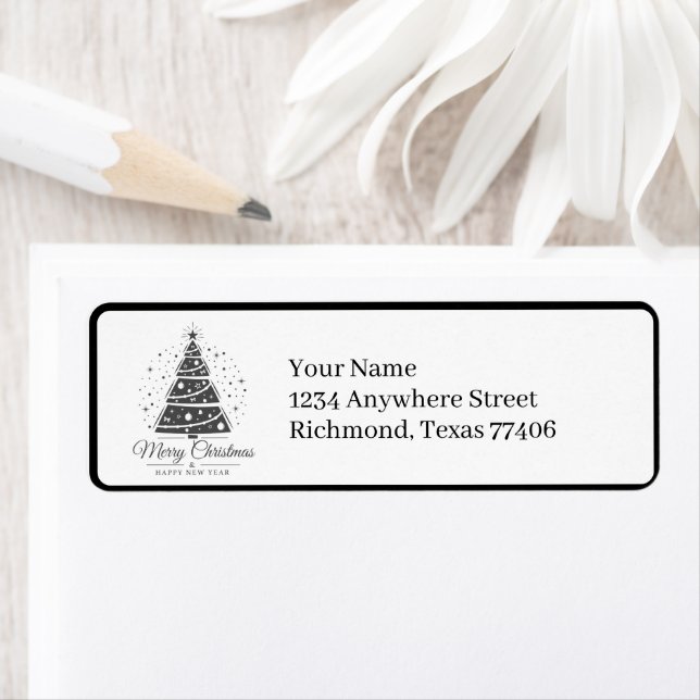 Chic Elegant Black White Christmas  Mail Return Address Label (Insitu)