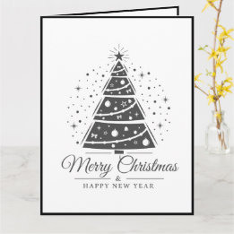 Chic Elegant Black White Merry Christmas Tree      Card