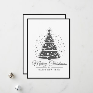 Chic Elegant Black White Merry Christmas Tree      Holiday Card