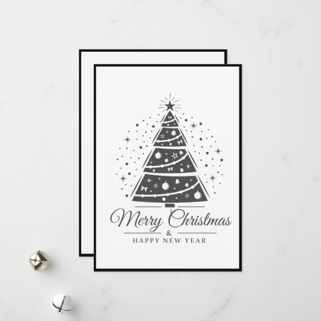 Chic Elegant Black White Merry Christmas Tree      Holiday Card (Front/Back In Situ)
