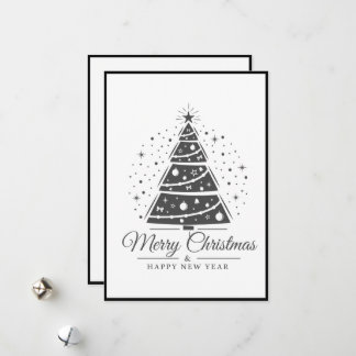 Chic Elegant Black White Merry Christmas Tree Holiday Card